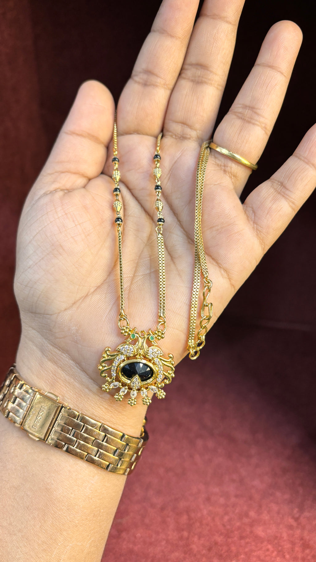 Gold Chain Single Line Black Beads SRJBB19