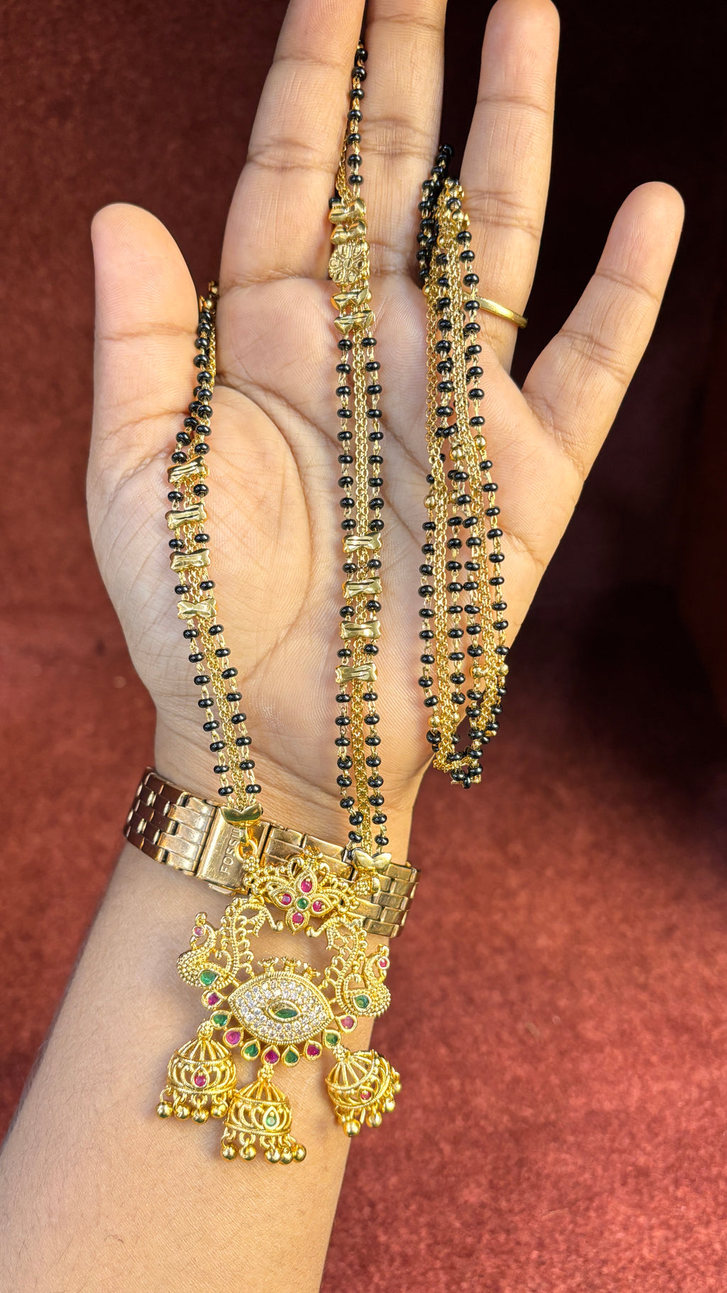 3 Line SR Long Black Beads SRJLBB05