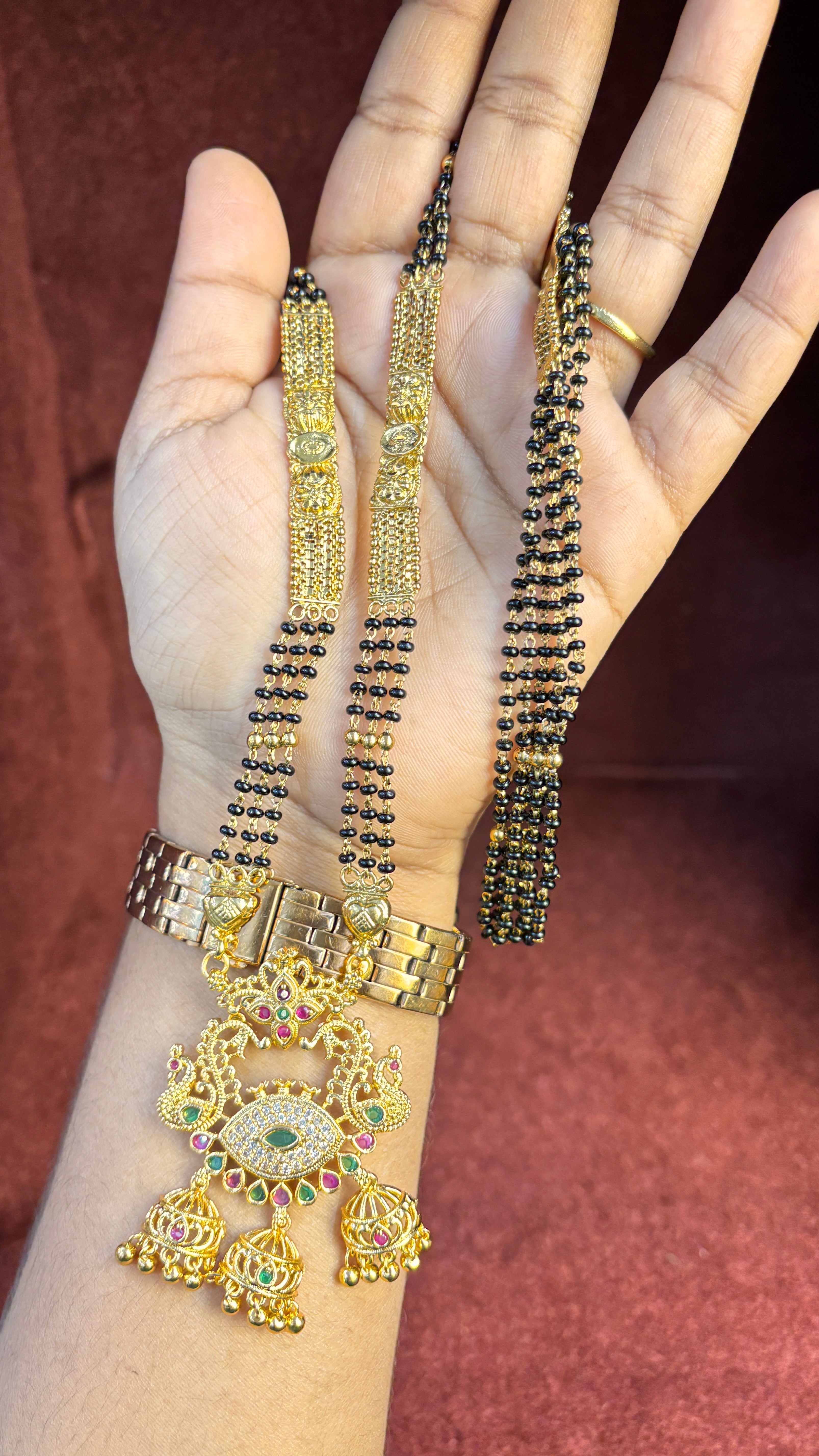 3 Line Patti Black Beads SRJLBB08