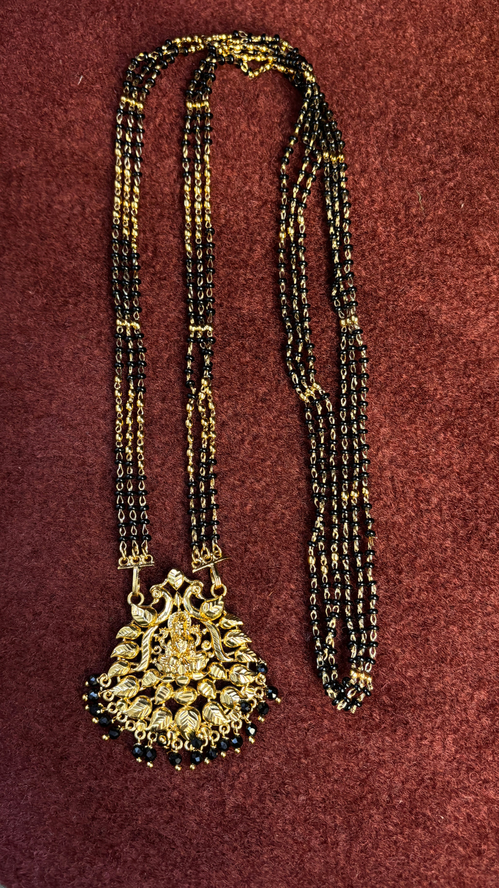 3 Line Laxmi Mata Black Beads SRJLBB08