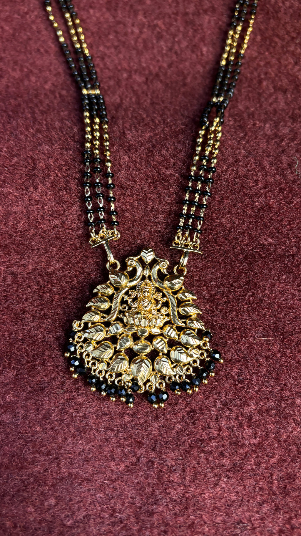 3 Line Laxmi Mata Black Beads SRJLBB08