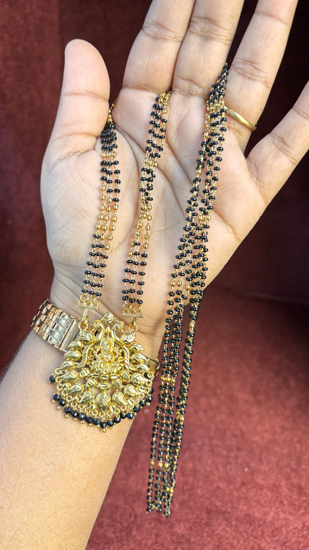 3 Line Laxmi Mata Black Beads SRJLBB08