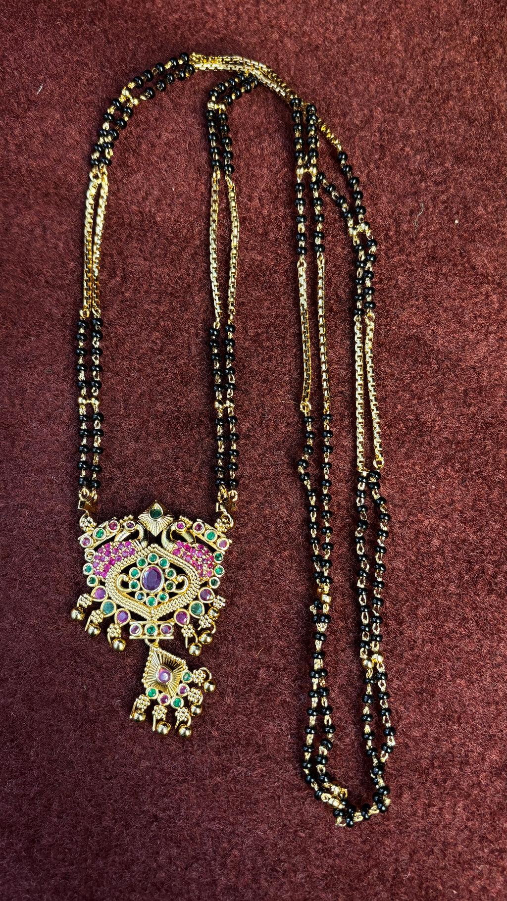 2 Line Long Chain Black Beads SR Locket SRJLBB07