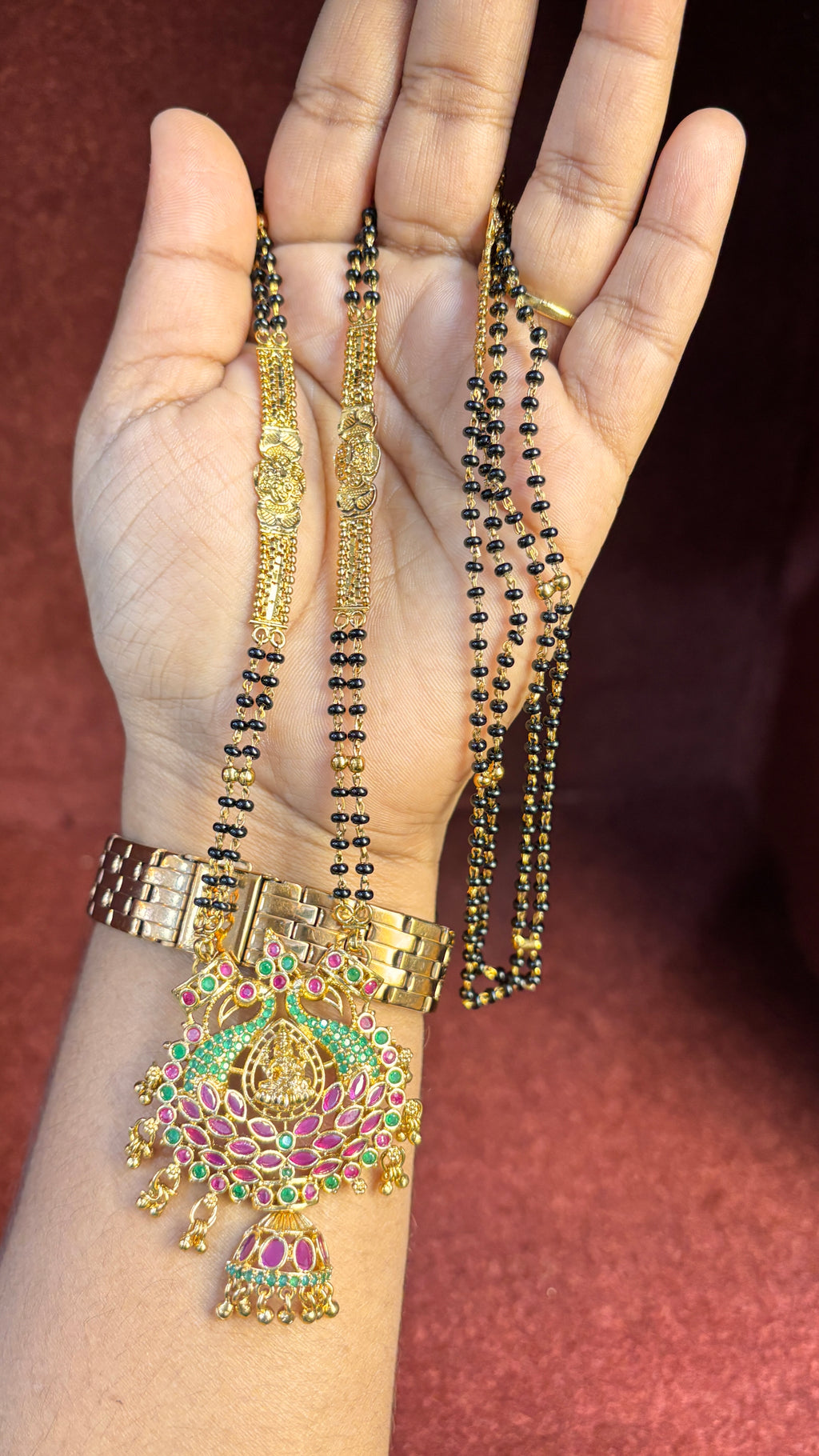 2 Line Pink SR Patti Black Beads SRJLBB10