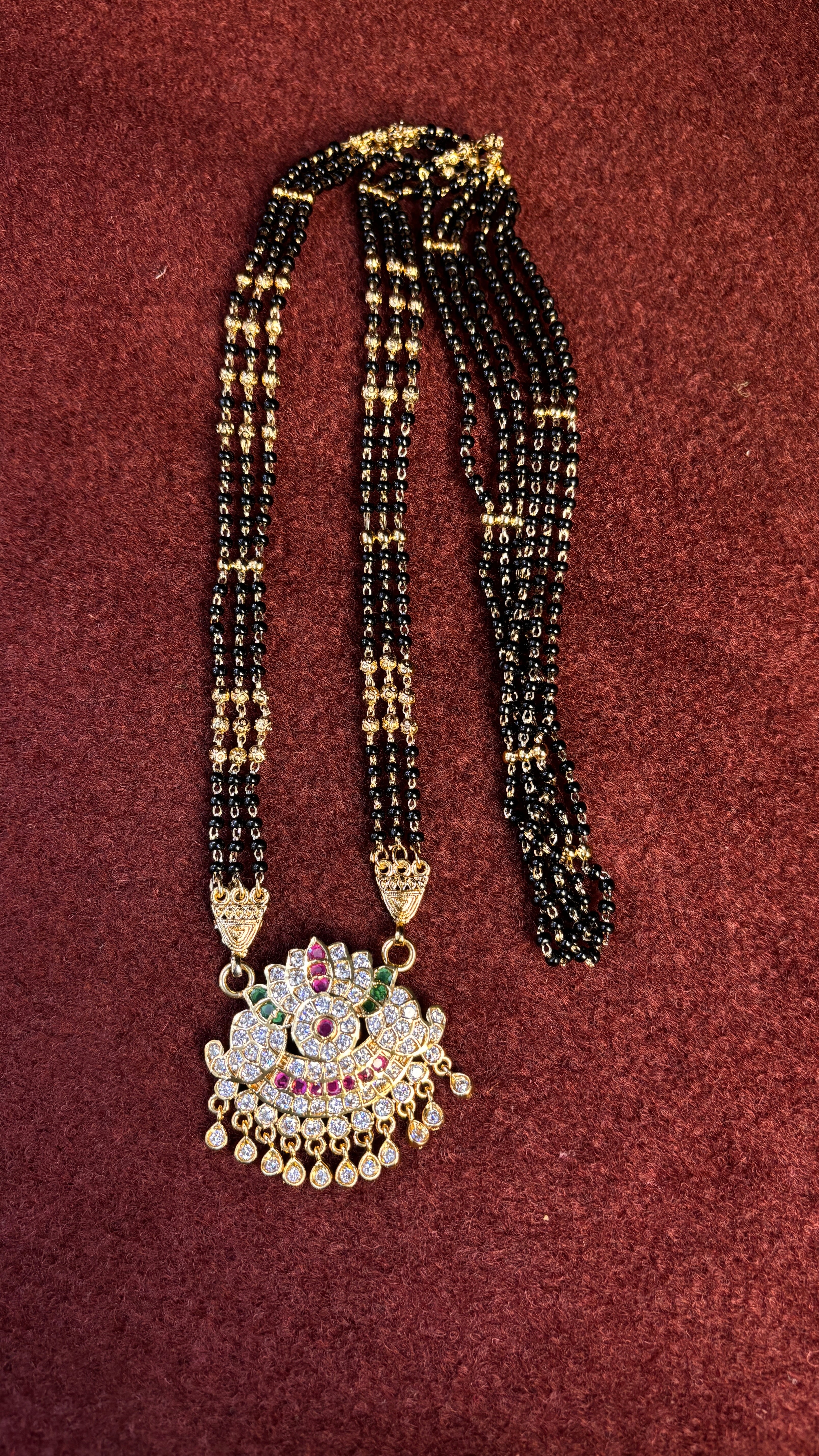 3 Line White Stone Black Beads SRJLBB12