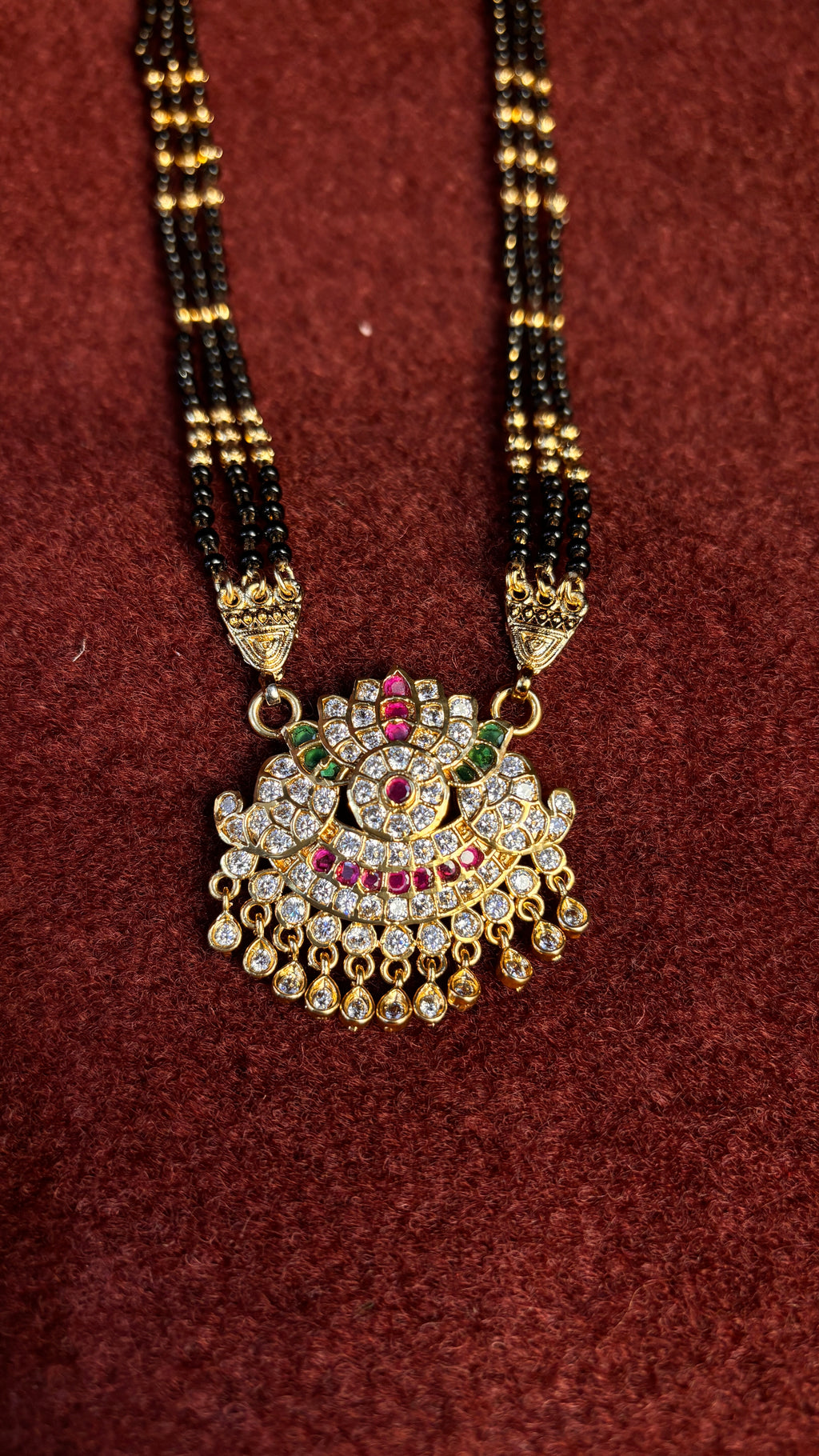 3 Line White Stone Black Beads SRJLBB12