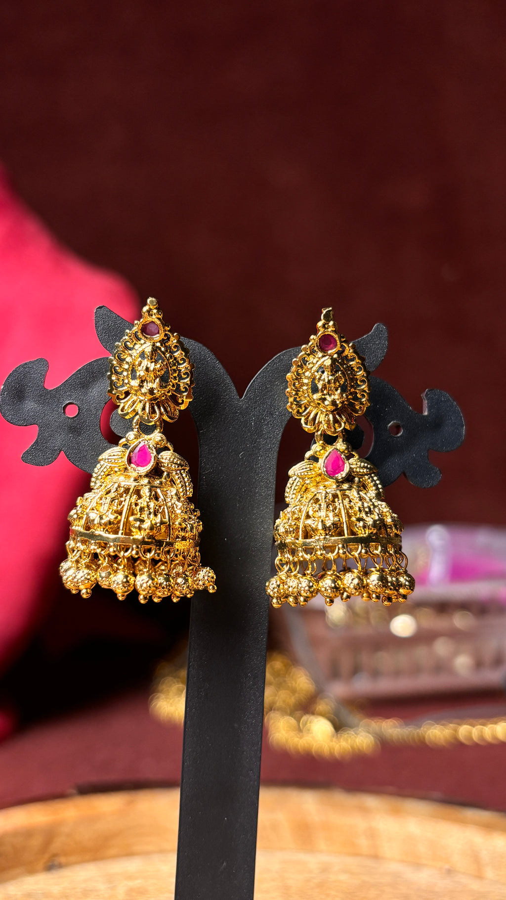 Laxmi Devi Gold Beads Jhumka SRJER126