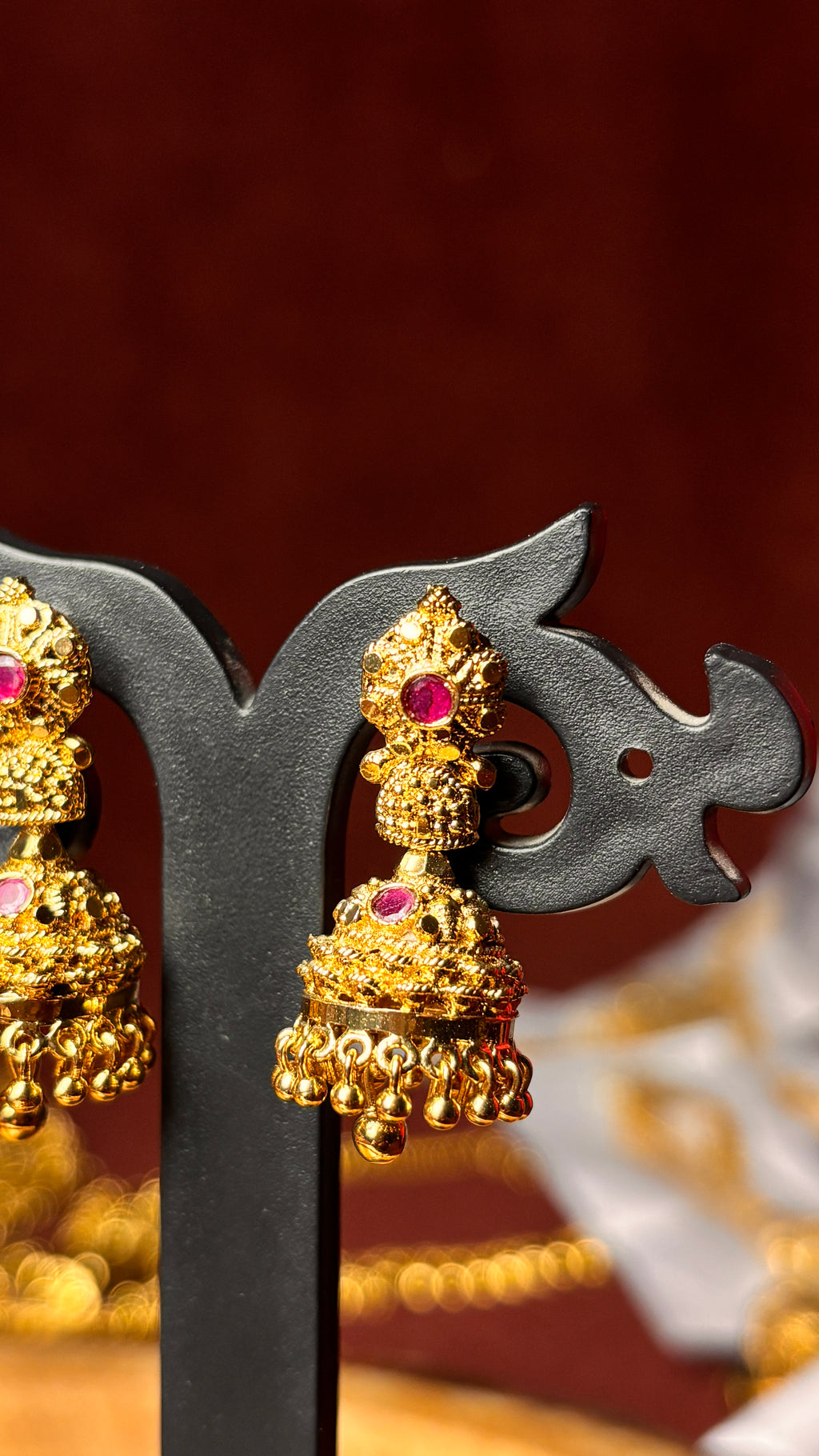 Pink Gold Beads Jhumka (Medium) SRJER114