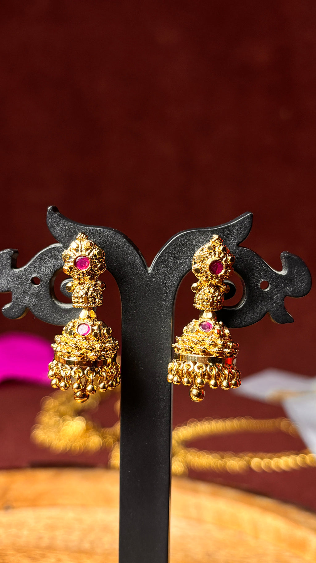 Pink Gold Beads Jhumka (Medium) SRJER114