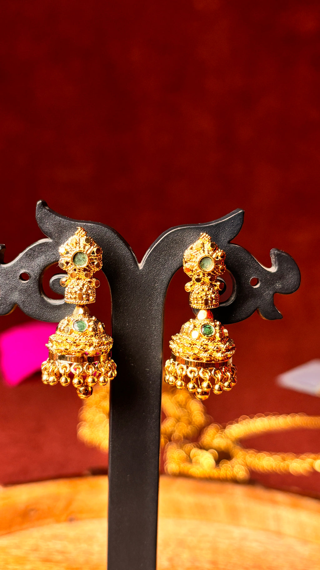 Green Gold Beads Jhumka (Medium) SRJER113