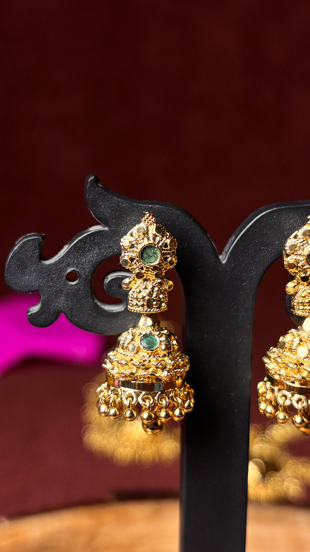 Green Gold Beads Jhumka (Medium) SRJER113