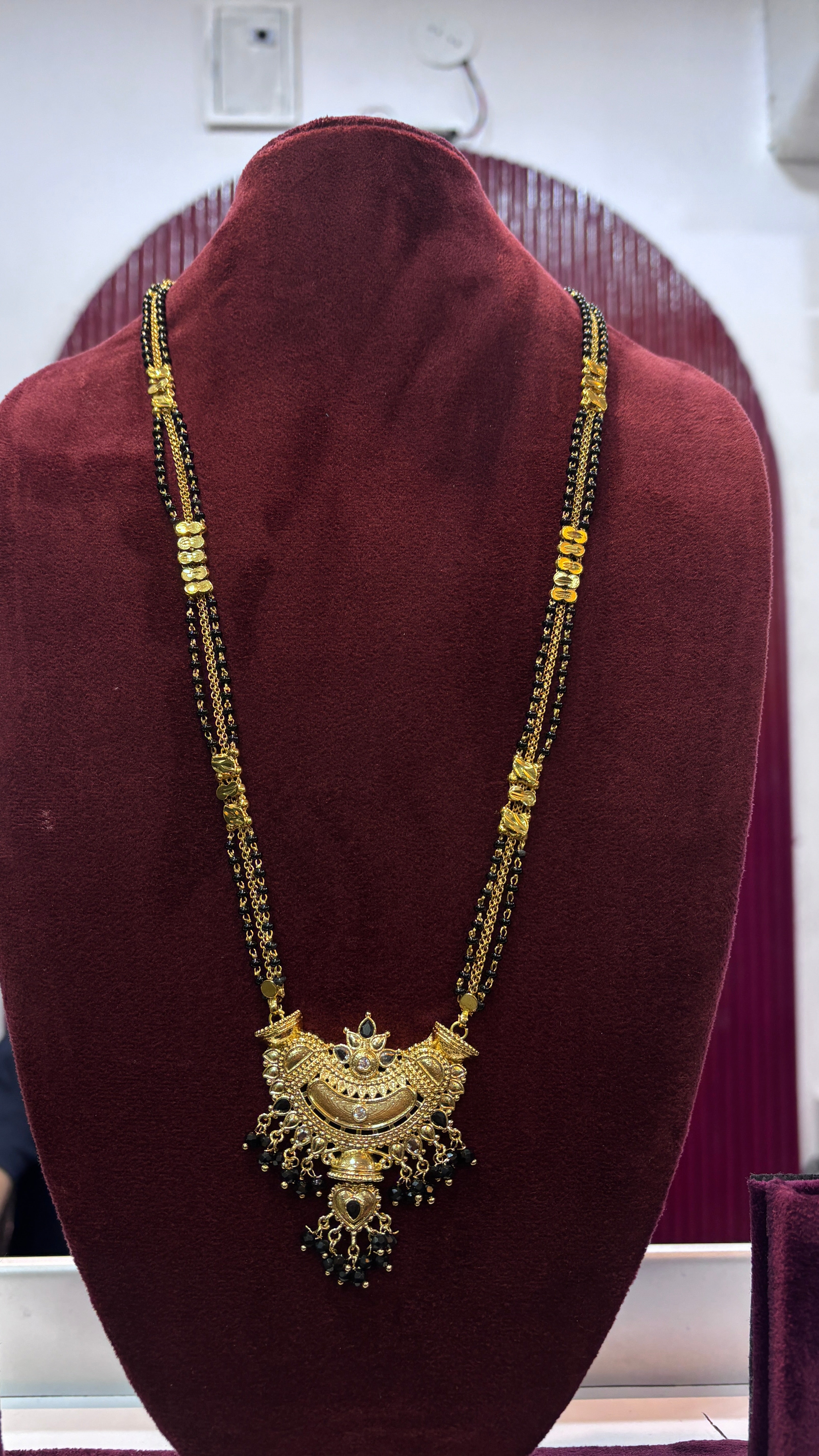 Long Gold Replica Black Beads SRJLBB14