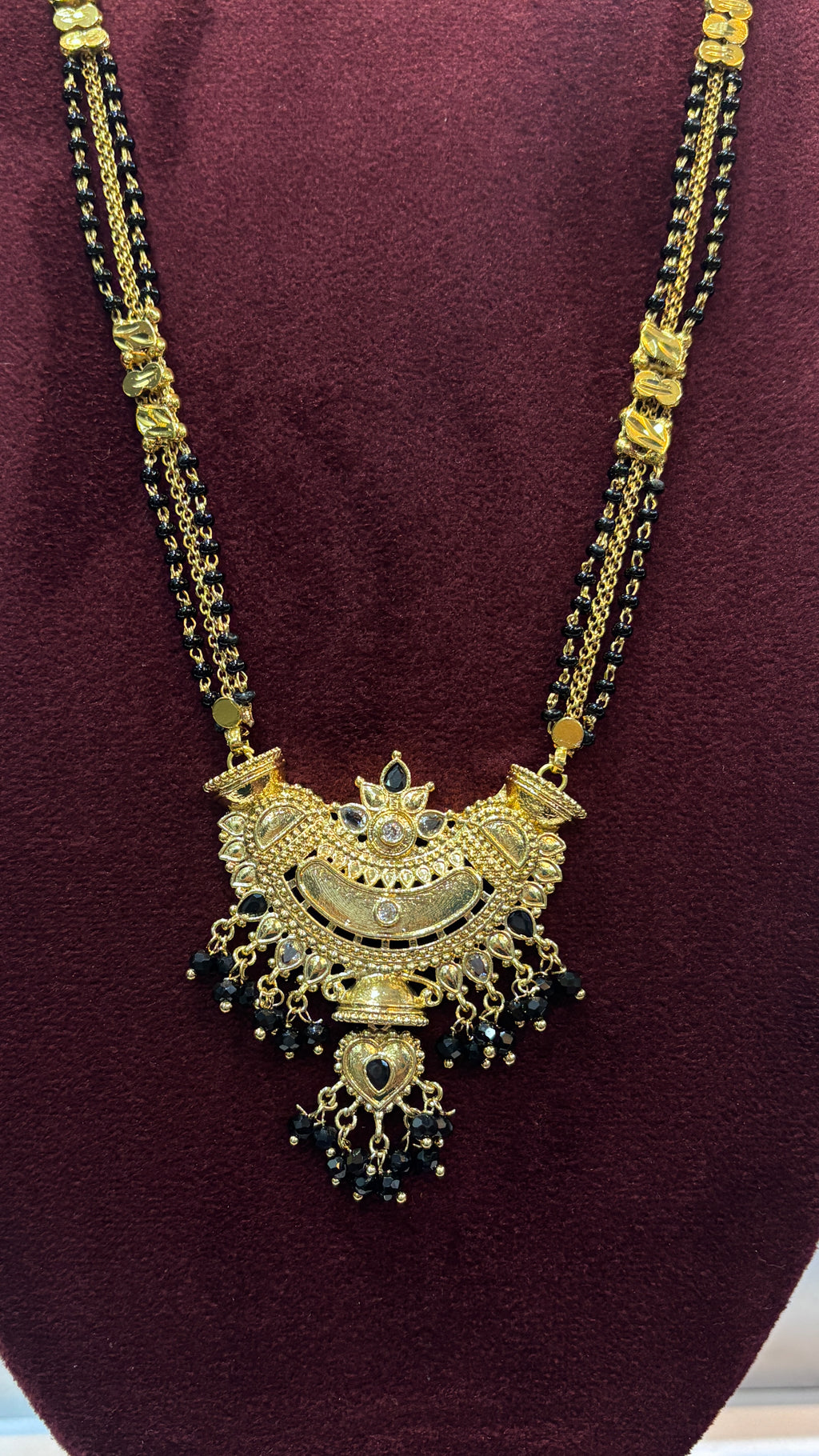 Long Gold Replica Black Beads SRJLBB14