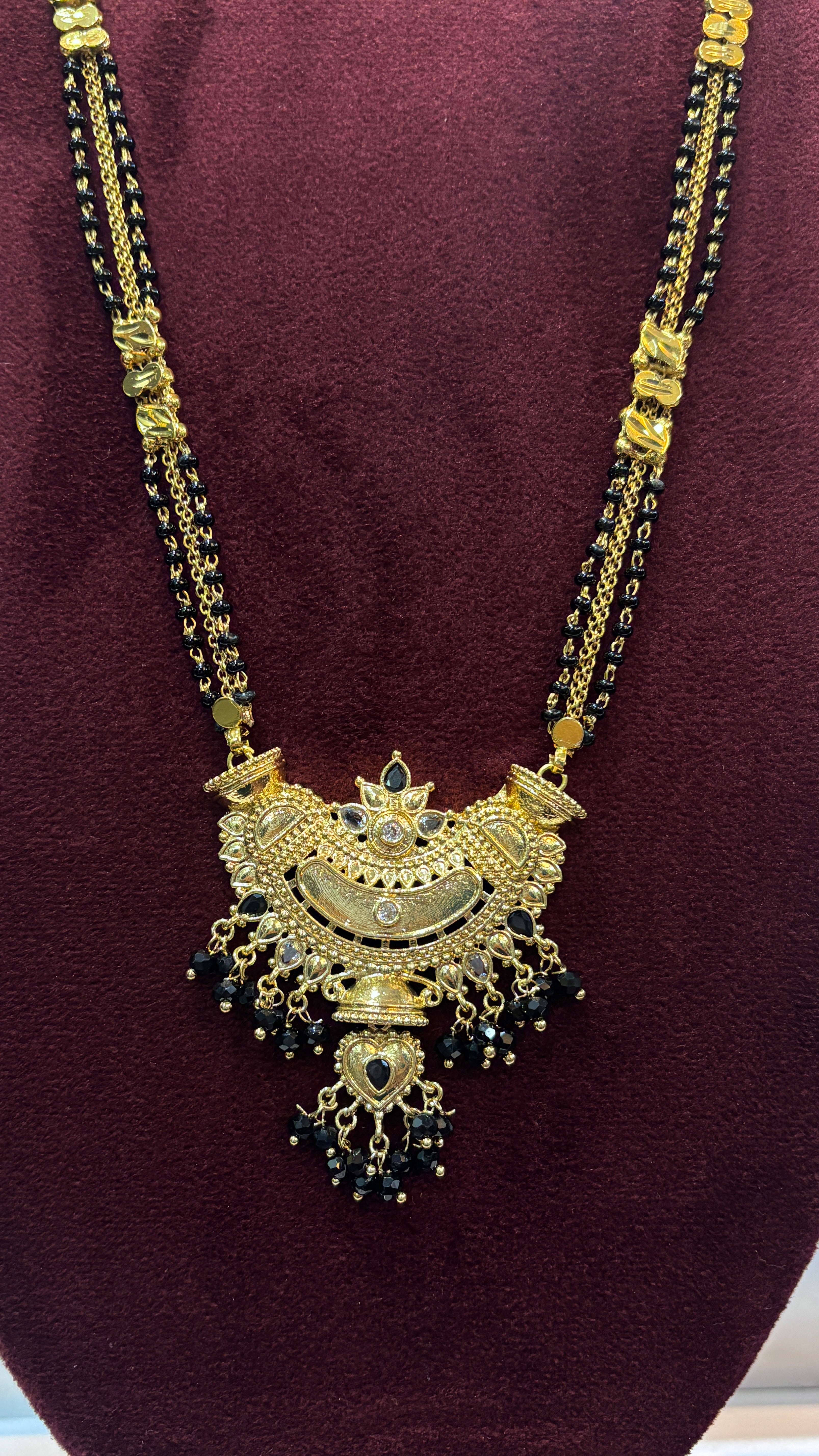 Long Gold Replica Black Beads SRJLBB14