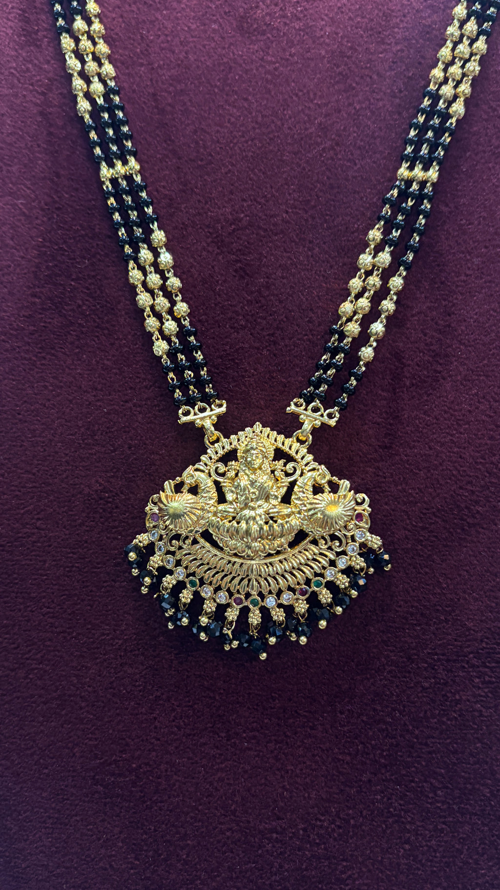 Laxmi Devi  3line Black Beads SRJLBB18