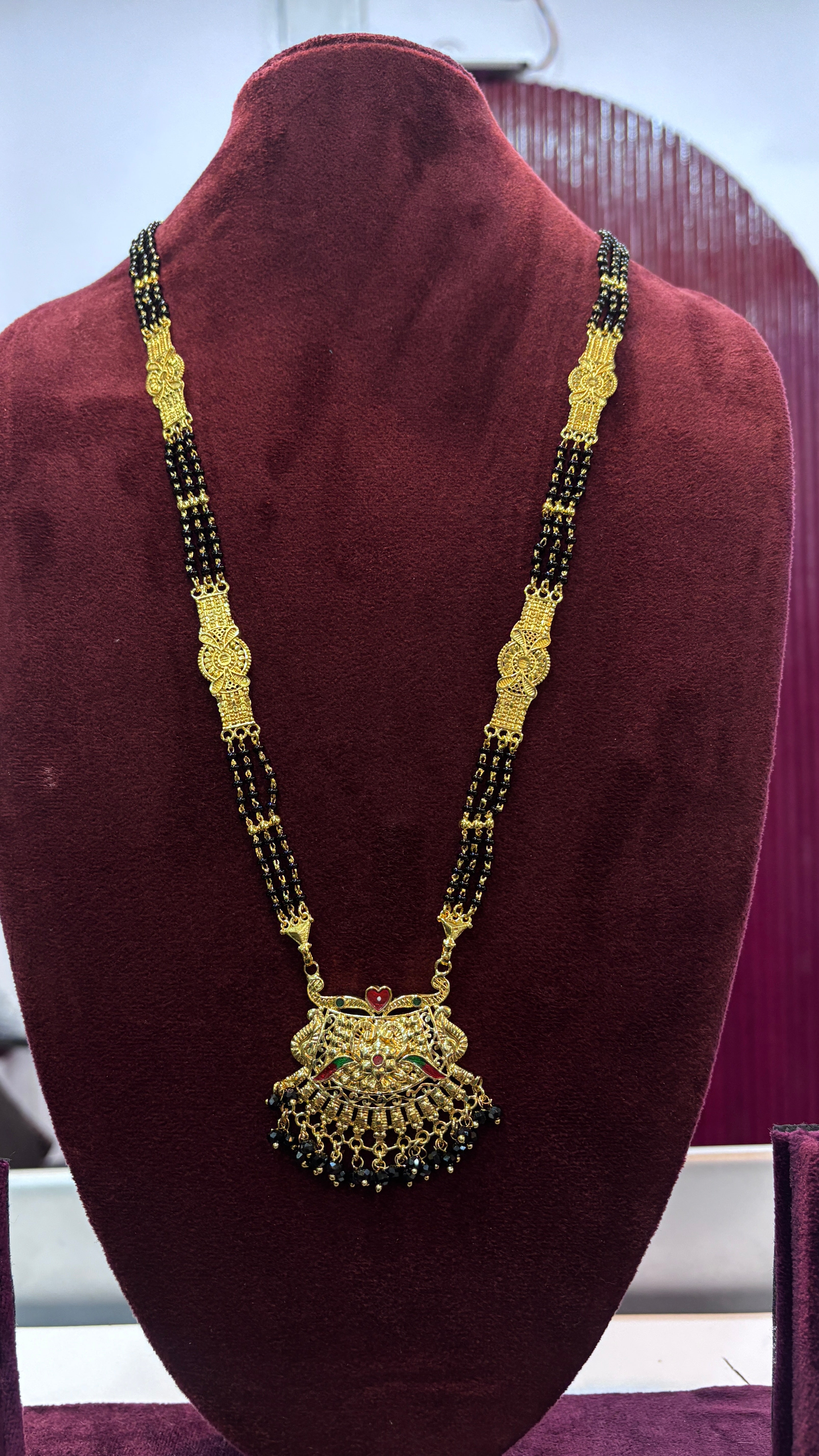 Enamel Three Line Patti Black Beads SRJLBB19