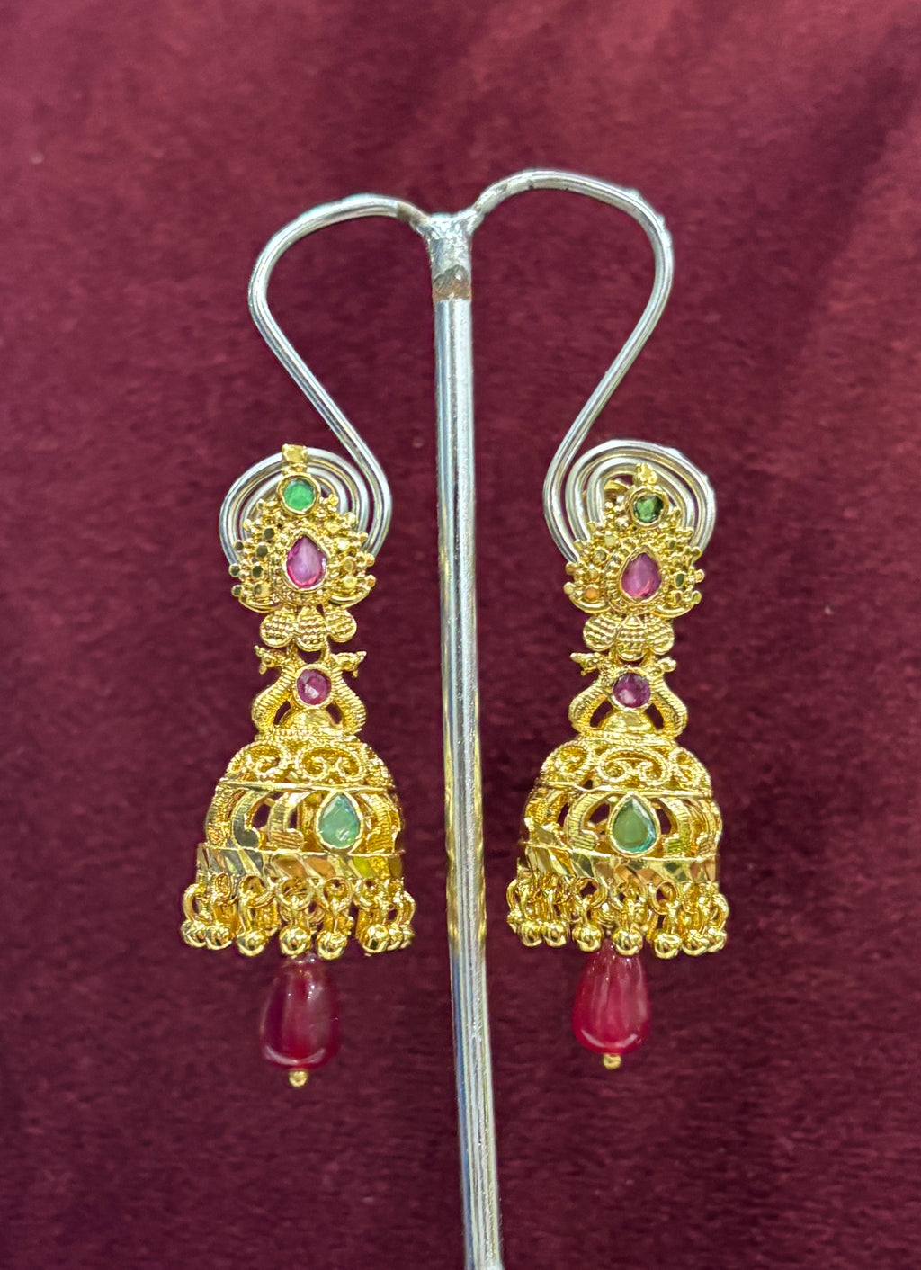 Maroon Beads Jhumka SRJER70