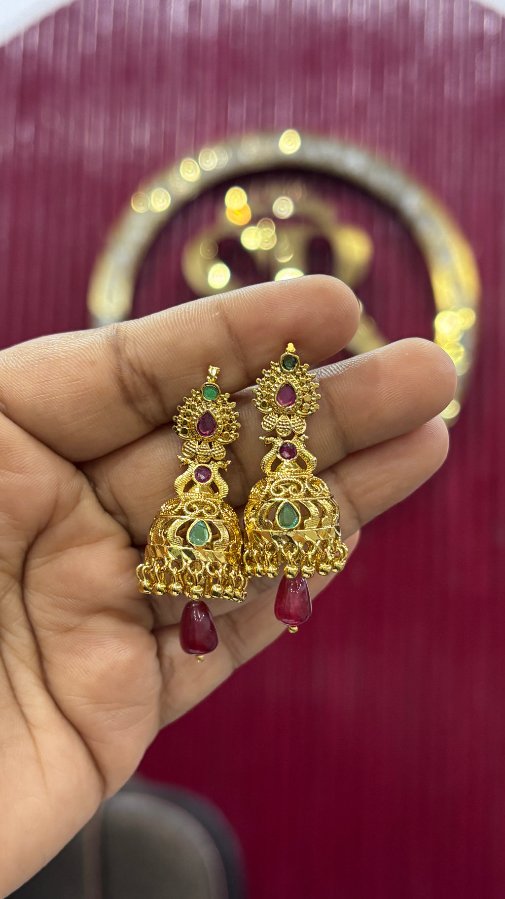 Maroon Beads Jhumka SRJER70